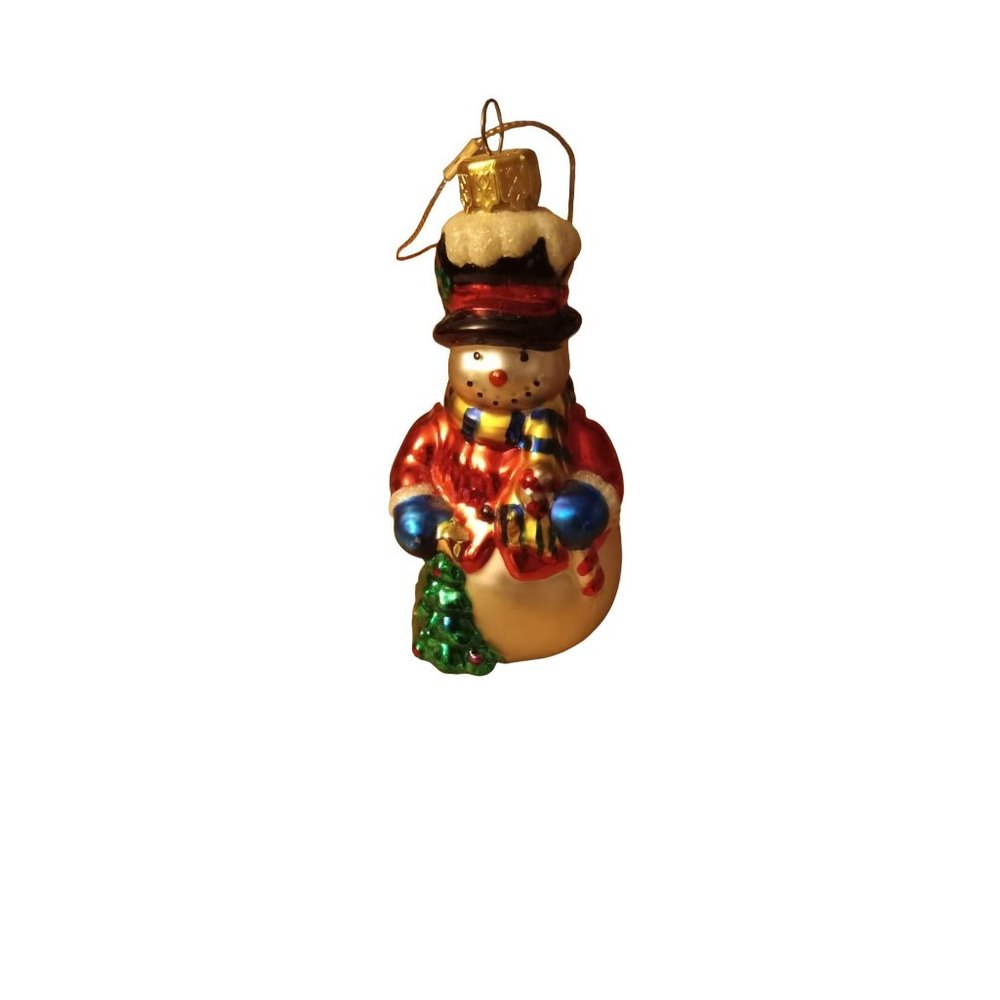 Christmas Ornament Vintage German Hand Blown Glass pre 1946 Snowman with Top Hat